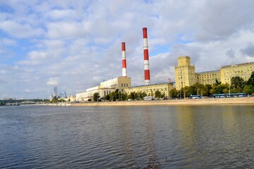Naklejka premium Thermal power Plant on the embankment of the Moscow river