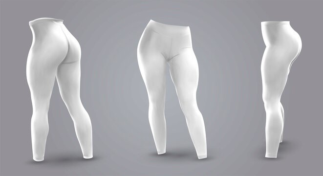 Women’s leggings mockup in front and back view, isolated on a gray background. 3D realistic vector illustration