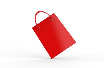 Red shopping paper bag, carry bag mockup template on isolated white background, 3d illustration