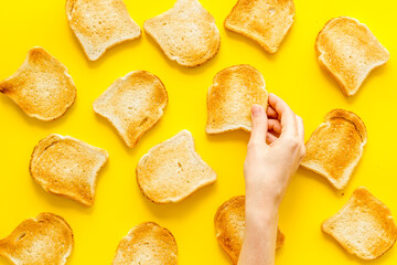 Slices of toast bread pattern. Food background. Top view