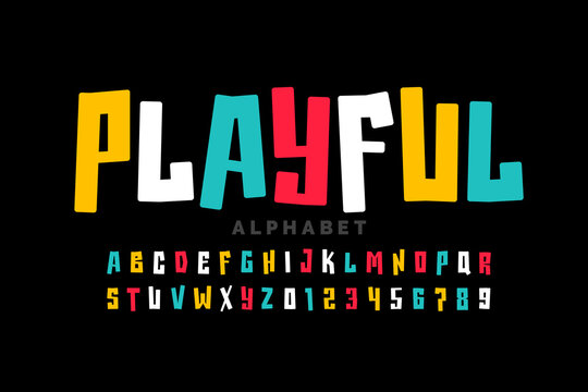 Naklejki Playful style font design, childish letters and numbers