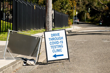 Drive through COVID-19 testing clinic sign on a road - Powered by Adobe