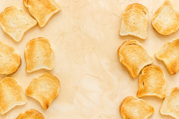 Frame of toast bread with space for text, top view