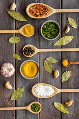 Colourful herbs spices and flavoring for cooking