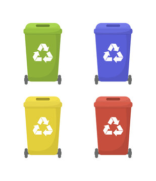 Set of colorful recycling bins. Ecology and recycle concept.