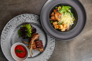 Table full of salads of Mediterranean cuisine
