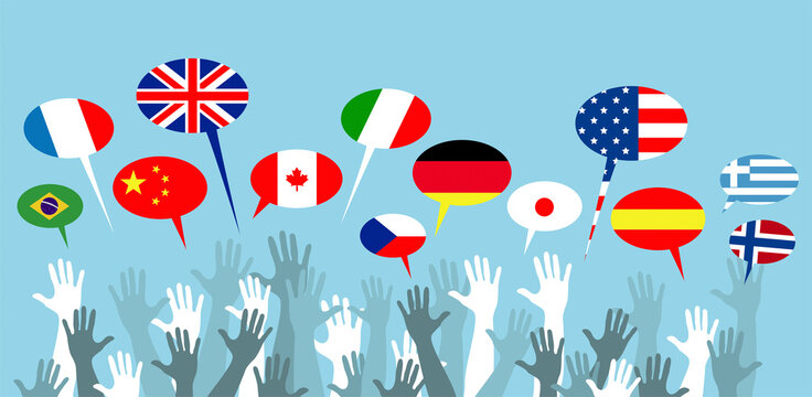 mani, bandiere, lingue, lingue del mondo
