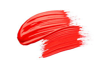 Red acrylic brushstroke isolated on a white background.