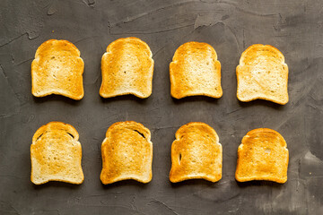 Pattern of toast bread slices. Layout of food, overhead view