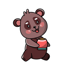 Obraz na płótnie Canvas Vector character. Illustration of animals. Little bear carries a jug of honey