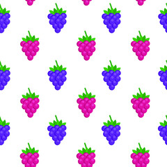 This is a seamless pattern of raspberry and blackberry on a white background.