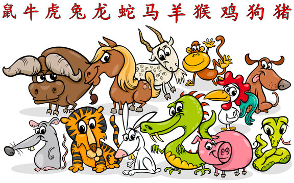 cartoon Chinese zodiac horoscope signs collection