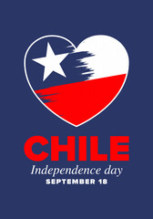 Chile Independence Day. Happy national holiday Fiestas Patrias. Freedom day. Celebrate annual in September 18. Chile flag. Patriotic chilean design. Poster, card, banner, template, background. Vector