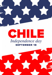 Chile Independence Day. Happy national holiday Fiestas Patrias. Freedom day. Celebrate annual in September 18. Chile flag. Patriotic chilean design. Poster, card, banner, template, background. Vector