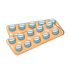 Pills isolated flat vector illustration.  Pill in Blister Pack. Drugs, medical pills on white background.  Pharmaceutical symbols isolated