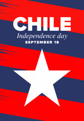 Chile Independence Day. Happy national holiday Fiestas Patrias. Freedom day. Celebrate annual in September 18. Chile flag. Patriotic chilean design. Poster, card, banner, template, background. Vector