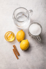 Ingredient for  lemon syrop isolated on white