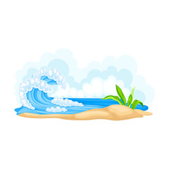 Fototapeta na wymiar Sea Shore with Water Waves as California Beach Vector Illustration