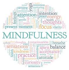 Mindfulness vector illustration word cloud isolated on a white background.