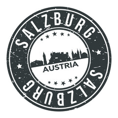 Salzburg Austria Round Stamp Icon Skyline City Design Badge Rubber.