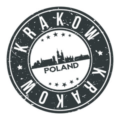 Krakow Poland Round Stamp Icon Skyline City Design Badge Rubber.