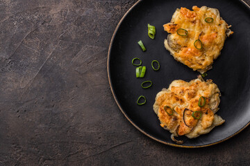 Chicken cutlets. cChoped chicken cutlets .Top view.