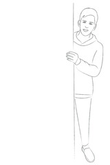 A sketch of a guy who peeks from behind the wall
