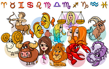 horoscope zodiac signs collection cartoon illustration