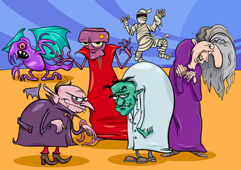 monsters and frights group cartoon illustration