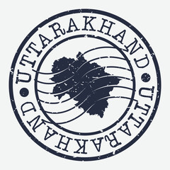 Uttarakhand India Stamp Postal. Map Silhouette Seal. Passport Round Design. Vector Icon. Design Retro Travel.