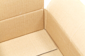 Open Cardboard Box, box open isolated over a white background.