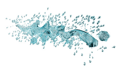 splashes splash of cold ice water with ice cubes and bubbles isolated white