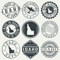 Idaho Set of Stamps. Travel Stamp. Made In Product. Design Seals Old Style Insignia.