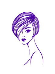 Beautiful woman with elegant hairstyle and makeup.Beauty and hair salon illustration.Cosmetics and spa icon.Young lady portrait.Cute girl face isolated on light background.