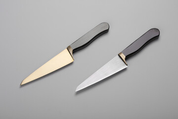 two steel knife on white background