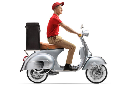 Full length shot of a food delivery guy with a scooter