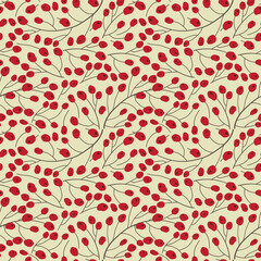 Red berry pattern Autumn seamless background for Vector