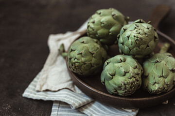 Fresh green artichokes.