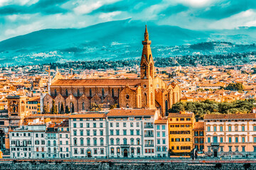 Beautiful landscape above, panorama on historical view of the Florence from  Piazzale Michelangelo...