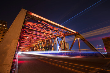 Naklejka premium The nightscape of Waibaidu Bridge of Shanghai, China