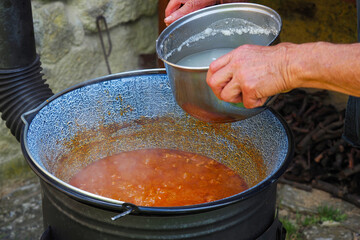 cooking goulash outdoors