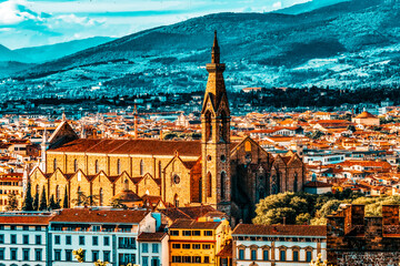 Beautiful landscape above, panorama on historical view of the Florence from  Piazzale Michelangelo...