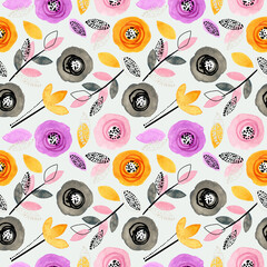 Colorful floral seamless pattern with watercolor