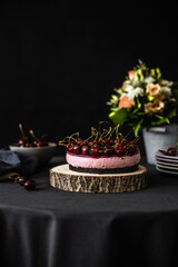Obraz na płótnie Canvas Cheesecake with cherries. Cherry cake on table