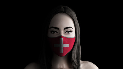 disease danger concept girl in mask on black background with place for text 3d render image