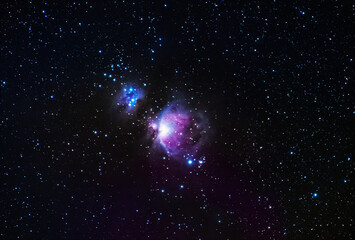 Great Orion Nebula M42 on the starry sky.  Astronomical background, deep space.