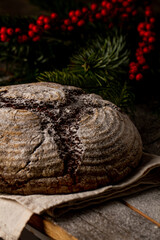 Freshly baked homemade black bread. Close up