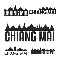 Chiang Mai Thailand Flat Icon Skyline Vector Silhouette Design Set logo Badge.