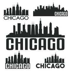 Chicago Illinois USA Flat Icon Skyline Silhouette Design City Vector Art Famous Buildings Color Set. - obrazy, fototapety, plakaty