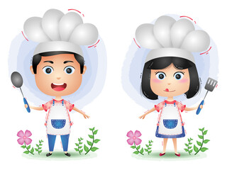 Cute chef couple character cartoon vector